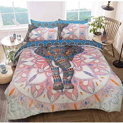 Imagen de Sleepdown Juego de Ropa Cama, con diseño Elefante y Mandalas, Funda edredón Fundas Almohada, Reversible, hipoalergénico, fácil Cuidado, Suave, Color Morado, tamaño King