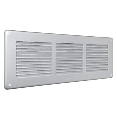 Imagen de La Ventilazione GAL30R Rejilla de ventilación rectangular aluminio pintado en plata con red antiinsectos, dimensiones 340 x 140 mm