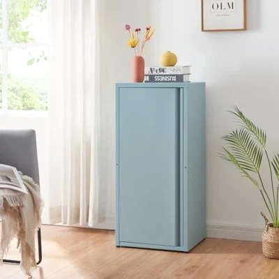 Imagen de [en.casa] Armario de Oficina Burlöv Archivador Estudio con 2 Estantes Regulables en Altura Mueble 1 Puerta y 3 Compartimentos Acero 88 x 40 35 cm Azul grisáceo