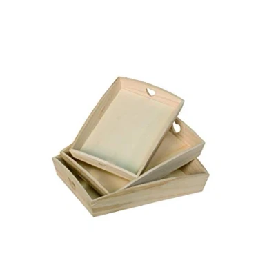 Imagen de Artemio VIPBC Juego de 3 bandejas rectangulares con Corazones calados, Madera, Beige, 35 x 6,5 27 cm