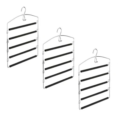Imagen de Relaxdays Percha múltiple de Metal, Pantalones y Faldas, Antideslizante, Pack 3, HxLxP: 44, 5 x 37 2,7 cm, Plata/Negro, Hierro, 3x37x44.5 3