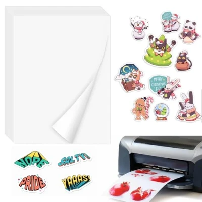 Imagen de ADERTOS 15 Hojas Papel Adhesivo de Vinilo Blanco, Holográfico A4 Imprimible Impermeable para Impresoras Inyección Tinta Láser (210 * 297mm)