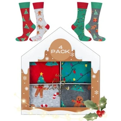 Imagen de soxo Navidad Calcetines Mujer Algodon Regalos Originales Para Hombre Divertidos 40 45 4 Pares Caja Navideña 1
