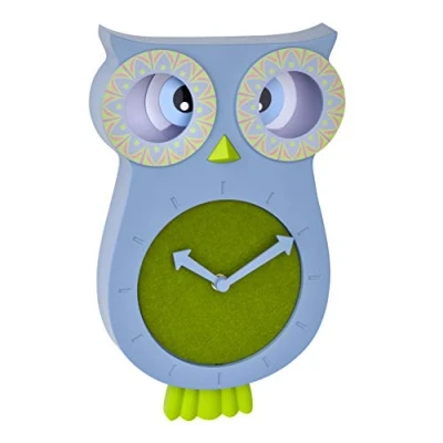 Imagen de TFA Dostmann Reloj de Pared Infantil Willy 60.3052.06, silencioso, diseño búho, Ideal para la habitación los niños, Color Azul, 110 x 70 330 mm