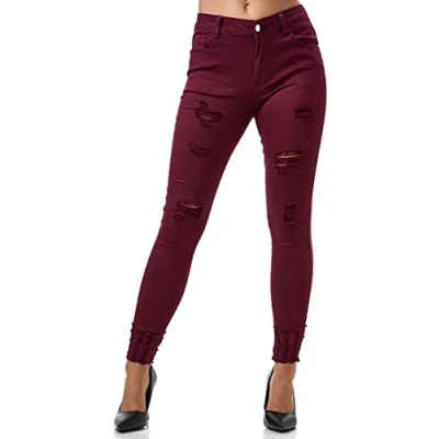 Imagen de Elara Vaqueros Mujer Cintura Alta Destroyed Chunkyrayan MEL0275 2 Wine 46 (3XL)