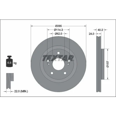 Imagen de TEXTAR 92337303 Disco de freno 285 24 05/07 114,3 ventilación interna revestido sin cojinete rueda, perno sujeción buje rueda