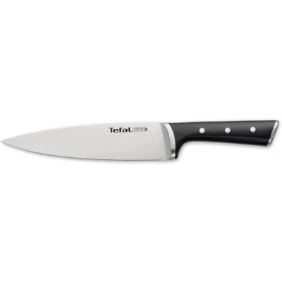 Imagen de Tefal Ingenio Ice cuchillo Chef, acero cepillado, de una sola pieza, mango remachado, negro, 20 cm