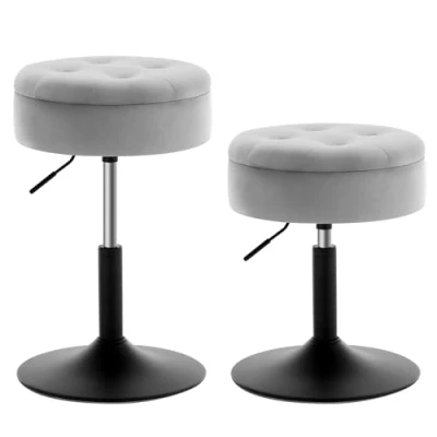Imagen de WOLTU Taburetes Giratorios, Bar Terciopelo con Tapa Extraible, Tocador para Almacenaje, Altura Ajustable Entre 49,5 65 cm, Salon y Dormitorio, Gris Claro, BH329hgr 2