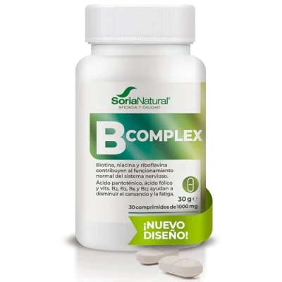Imagen de Soria Natural B Complex Combinación de Vitaminas del Grupo Contribuye al Rendimiento Sistema Nervioso e Intelectual Ayuda a Disminuir el Cansancio y Fatiga 30 comprimidos 1000 mg.