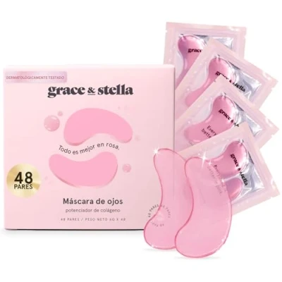 Imagen de Grace and Stella Parches Ojos Bolsas y Ojeras para Reducir Ojeras, Bolsas, Arrugas de Gel, Cuidado Personal Vegano No Testado en Animales [48 Pares, Rosa]
