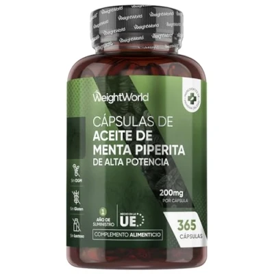 Imagen de Menta Piperita Cápsulas 200mg de Alta Potencia, 365 Veganas (1 Año Suministro) Suplemento Aceite Extracto Fresca, Fuente Natural Vitamina C, D, B y Minerales, Sin Lactosa