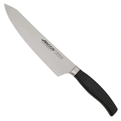 Imagen de Arcos Cuchillo Chef Forjado con Hoja Acero Inoxidable 200 mm. Cocina Profesional. Mango Inyectado Polipropileno Pom. Ideal para Chefs Clase Mundial. Serie Clara. Color Negro.