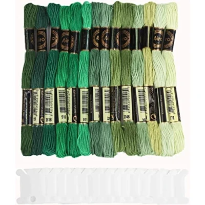 Imagen de DERAYEE Verde, 14 colores cada uno de 8 metros hilo bordar, punto cruz para manualidades, cruz, ganchillo