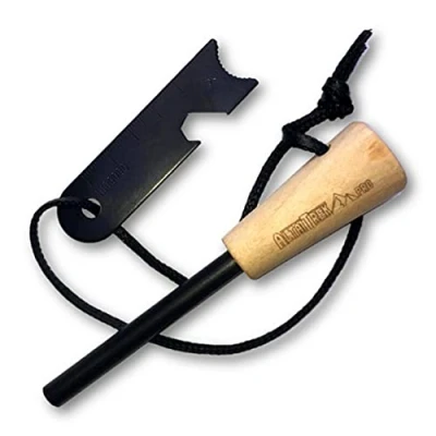 Imagen de Encendedor de supervivencia ALTAITREK PRO con mango magnesio 7 cm, madera y percutor multiusos. Pedernal