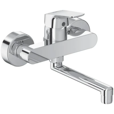Imagen de Ideal Standard B1717AA Grifo de lavabo CERAFLEX para montaje en pared, tubo giratoria, conectores S ajustables, aireador con anillo metal, salida, altura total 160 mm, cromo, Ausladung 202mm