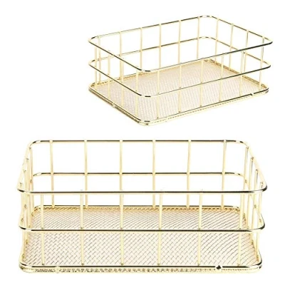 Imagen de BigKing Cesta de Almacenamiento, Almacenamiento Hierro Dorado Organizador Escritorio Malla Alambre Multifuncional para el hogar(Small)