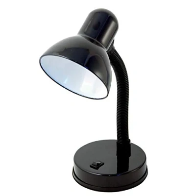 Imagen de Velamp Charleston Lámpara, Base de Bombilla E27, Compatible con LED, Brazo Flexible, Cable e Interruptor, para habitación bebé, Escritorio, Estudio, 6 W, Negro