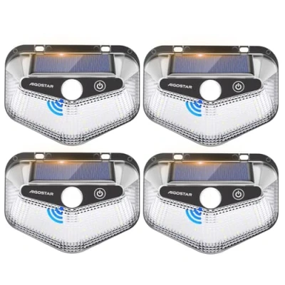 Imagen de Aigostar Luz Solar Exterior,4 Paquete, 3 Modos, 270 Súper Brillante,Focos Led Exterior Solares con Sensor de Movimiento, IP65 Impermeable luces para Jardín,Patio,Garaje,6500K