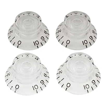 Imagen de Musiclily Pro Zurdas Tamaño Métrico 18 Splines Botones de Potenciómetros Top Hat Knobs Perillas para Guitarra Eléctrica Epiphone Les Paul SG Style, Transparente (Juego 4)