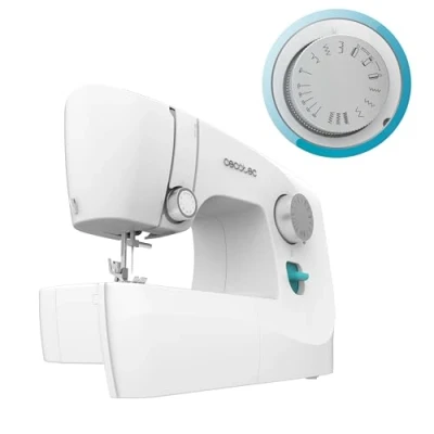 Imagen de Cecotec Máquina de Coser, Compacta y Portátil, 15 Puntadas, Principiantes, BelleCouture 1500 Essential. Ojal Manual en 4 Tiempos, Ojalador Regulable, Tensión del hilo Ajustable Kit Accesorios