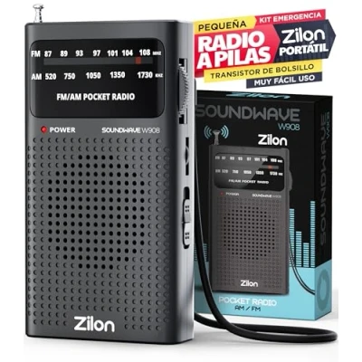 Imagen de Radio Portatil Pequeña Mini Transistor FM Am con Excelente Señal De Bolsillo Sintonizador Analogico Simple Retrasmision Deportiva Musica 2 Pilas AA Intercambiables (NO Incluidas).