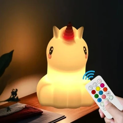 Imagen de xinjinhju luz nocturna para niños lámpara de noche luces niña descompresión cuidado los ojos brillo y color ajustables ajuste tiempo regalo vacaciones Mediano unicornio