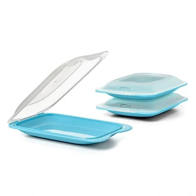 Imagen de TATAY Set de 3 Porta Embutidos y Alimentos Fresh MINI, Libre BPA, Reutilizables, Apilables, Apto Lavavajillas Microondas, Color Turquesa. Medidas 12 x 3,1 18 cm
