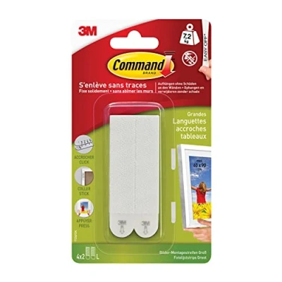 Imagen de Command 17206FGN tiras para colgar fotografias, Capacidad de carga hasta 7,2 kg, 4 unidades con 2 cada una, Blanco