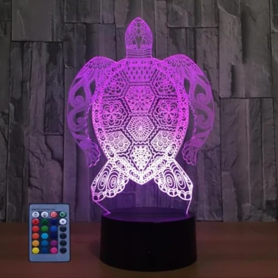 Imagen de HPBN8 Ltd Ilusión Optica 3D Tortuga Luz Nocturna 7/16 Colores Cambio de Botón Táctil Control Remoto USB Suministro Energía LED Lámpara Mesa Regalo Cumpleaños Navidad