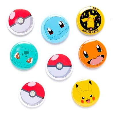 Imagen de Amscan 9917114 Insignias de fiesta cumpleaños para niños Pokémon con tarjeta respaldo, paquete 8