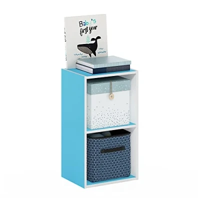 Imagen de Furinno Pasir Estantería Abierta para Almacenamiento Cubitos à 2 Pisos, Blanco/Azul Claro