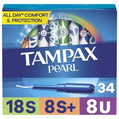Imagen de Tampax Pearl Tampons, Multipack, Super/Super Plus/Ultra Absorbency, With LeakGuard Braid, 34 Count