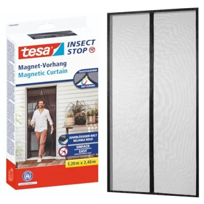 Imagen de tesa Insect Stop Cortina Mosquitera Magnética con Cierre Automático Malla Protectora Contra Insectos para Puertas de Balcón y Patio Fácil Instalación sin Taladrar 2,4 m x 1,2