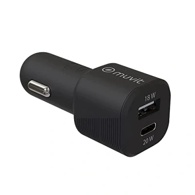 Imagen de Cargador USB para coche Muvit MCDCC0010, A y C, Universal, 20W, Negro