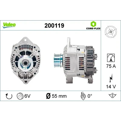 Imagen de VALEO 200119 Alternador 14V 75A RENAULT: MASTER 2 Kasten, Pritsche/Fahrgestell, Bus, OPEL: Movano A Furgón