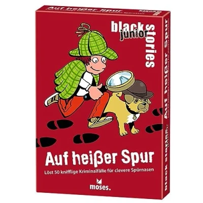 Imagen de moses. Black Stories Junior On Hot Track 50 Puzzles con Casos delictivos complicados para pequeños Detectives, Juego de Cartas Variante y fichas puntuación, Rompecabezas
