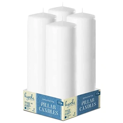 Imagen de Hyoola Velas Pilar Color Blanco Grandes Sin Aroma Paquete de 4 Decorativas Hechas en Europa 5 x 20 cm