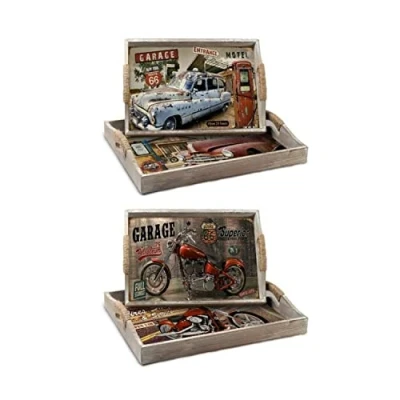 Imagen de DKD Home Decor Juego de bandejas, Madera, Multicolor, Estándar