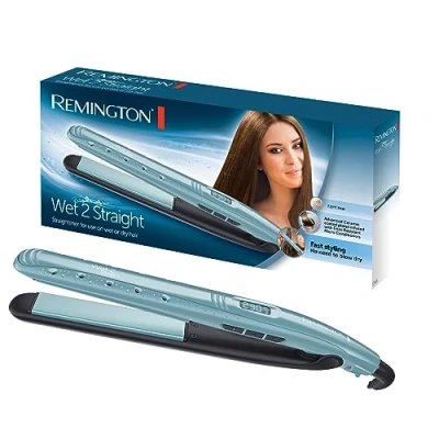 Imagen de Remington Plancha de Pelo Wet 2 Straight, Cabello Seco y Húmedo, Placas Flotantes Extralargas, Cerámica Avanzada Antiencrespamiento, 10 Temperaturas hasta 230C, Función Turbo, Digital, S7300