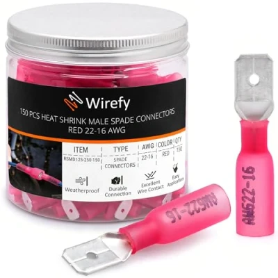 Imagen de Wirefy 150 Piezas Kit de Conectores Eléctricos Macho Planos Terminales Electricos Termorretráctiles 0,5 a 1,5 mm²