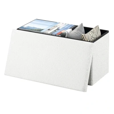 Imagen de eSituro Banco Almacenaje Rectangular 80 L, Taburete de Almacenje Plegable, Baul Puff con Tapa Asiento Extraible, Pie Cama, Otomono Largo para Salón y Dormitorio, Blanco, 76x38x37 cm