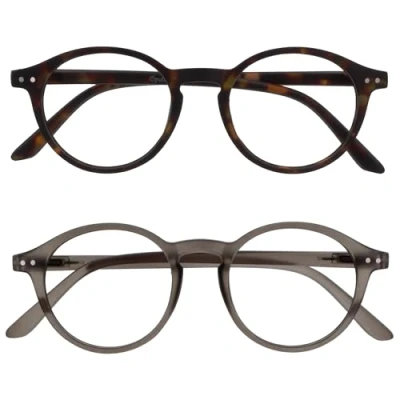 Imagen de OPULIZE REY Gafas de Lectura Pack 2 Montura Redonda Retro Carey Marrón Mate, Gris Hombre Mujer Bisagras Muelle RR56 27 +3.00