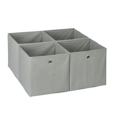 Imagen de Relaxdays Juego de 4 cestas para estantes Cajas Almacenaje Estantería en Set 4, Cajones Plegables, 30 x cm, Asa Redonda, Gris, Cartón
