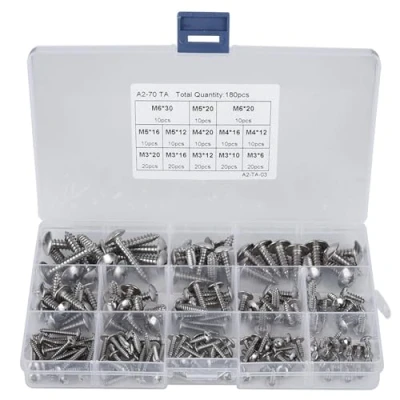 Imagen de Garosa 180 piezas M3 M4 M5 M6 juego de tornillos acero inoxidable cabeza plana cruz madera surtido autorroscantes para múltiples propósitos,tornillo combinado
