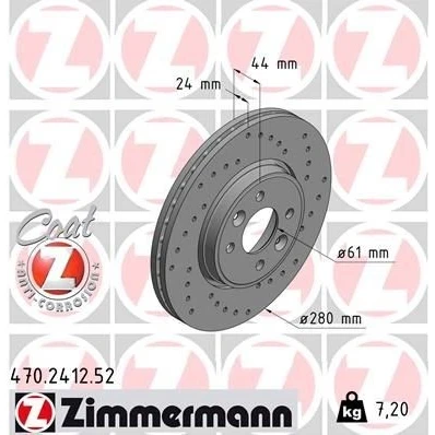 Imagen de ZIMMERMANN SPORT COAT Z 470.2412.52 Disco de freno 280 24 6/4 4 100 ventilación externa, perforado revestido RENAULT: MEGANE 2, CLIO 3