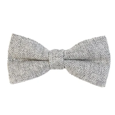 Imagen de DonDon Pajarita de algodón para hombre 12 x 6 cm tweed look ajustable y lista usar gris claro diseño espiga