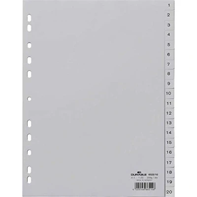 Imagen de Separadores sostenibles 6522 10 NUMERIC Tab Índice de polipropileno (PP) gris (Numeric Index, (PP), gris, retrato, A4, 230 mm, 5 unidades