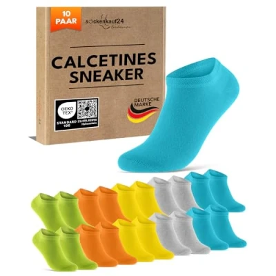 Imagen de sockenkauf24 Calcetines Tobilleros Hombre Mujer 10 Pares Cortos Algodón Transpirables (Colores Coloridos 39 42)