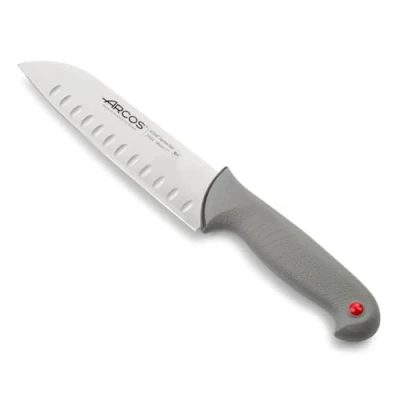 Imagen de Arcos Serie Colour Prof Cuchillo Santoku con Alveolos Hoja de Acero Inoxidable NITRUM 180 mm Mango Polipropileno recubierto Elastómero Color gris