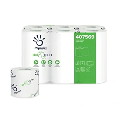 Imagen de Papernet Papel higiénico de 2 capas Bio Tech 4075698 paquetes 12 rollos envueltos individualmente cada uno con 165 hojas 11 x 9,5 cmLongitud del rollo 18,1 mDiámetro 10cmBlanco, Estándar